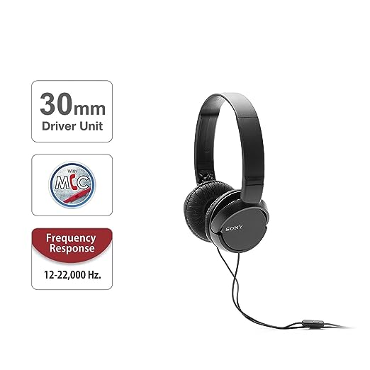 Sony MDR-ZX110AP Wired On-Ear Headphones with tangle free cable, 3.5mm Jack, Headset with Mic for phone calls and 1 Year Warranty - (Black) Sony MDR-ZX110AP Wired On-Ear Headphones with tangle free cable, 3.5mm Jack, Headset with Mic for phone calls and 1 Year Warranty - (Black)